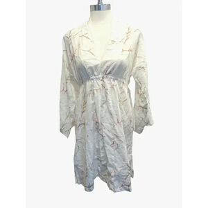 Kiyomi Tunic Dress Cotton Cherry Blossom print pink white V-Neck Size Small